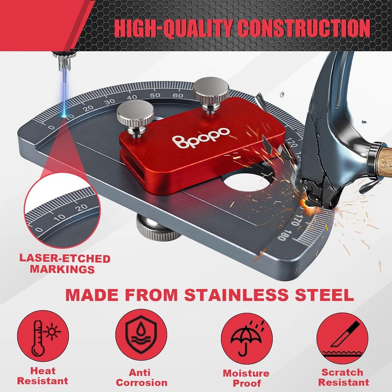 BPOPO Upgrade Stainless Steel Angle Protractor– Precision 0°-180°Angle Finder for Marking Angle,Straight Line Scribe, Woodworking Angle Measuring Tools, Ruler Included - Image 5